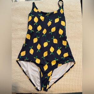Hanna Andersson lemon print Navy and Yellow Swimsuit